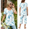 image:imageBestbee Pajamas for Women Set 2 Piece Outfits Soft Sleepwear Ladies Pj SetsFloral Aqua Bluebeige