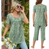 image:imageBestbee Pajamas for Women Set 2 Piece Outfits Soft Sleepwear Ladies Pj SetsGreen Flowers