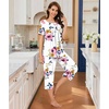 image:imageBestbee Pajamas for Women Set 2 Piece Outfits Soft Sleepwear Ladies Pj SetsPink Flowerwhite