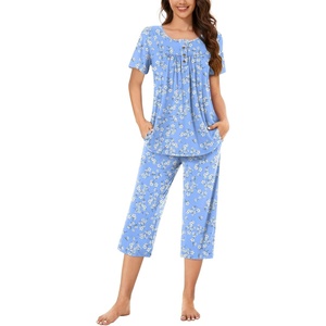 image:imageBestbee Pajamas for Women Set 2 Piece Outfits Soft Sleepwear Ladies Pj SetsBluewhite Flower