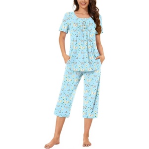 image:imageBestbee Pajamas for Women Set 2 Piece Outfits Soft Sleepwear Ladies Pj SetsFloral Bluebutterfly