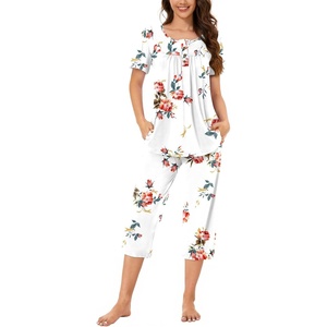 image:imageBestbee Pajamas for Women Set 2 Piece Outfits Soft Sleepwear Ladies Pj SetsFloral White