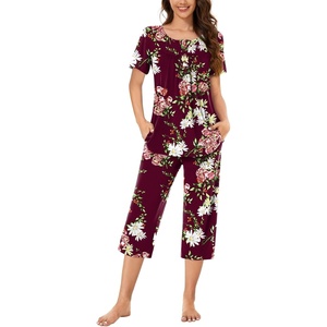 image:imageBestbee Pajamas for Women Set 2 Piece Outfits Soft Sleepwear Ladies Pj SetsFloral Wine