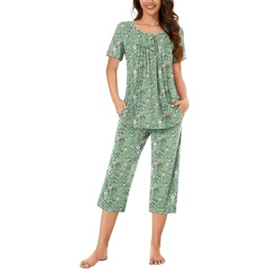image:imageBestbee Pajamas for Women Set 2 Piece Outfits Soft Sleepwear Ladies Pj SetsGreen Flowers