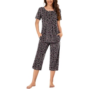 image:imageBestbee Pajamas for Women Set 2 Piece Outfits Soft Sleepwear Ladies Pj SetsLittle Flower Black