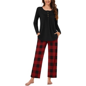 image:imageBestbee Womens Pajama Sets 2 Piece Fall Lounge Outfits Ladies Pj SetsBlackRed Plaid