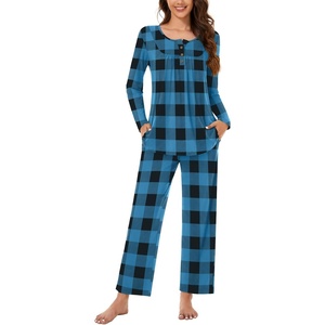 image:imageBestbee Womens Pajama Sets 2 Piece Fall Lounge Outfits Ladies Pj SetsBlue Plaid
