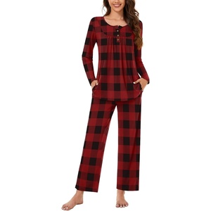 image:imageBestbee Womens Pajama Sets 2 Piece Fall Lounge Outfits Ladies Pj SetsRed Plaid