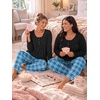 image:imageBestbee Womens Pajama Sets 2 Piece Fall Lounge Outfits Ladies Pj SetsBlackBlue Mix Plaid