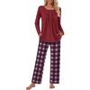 image:imageBestbee Womens Pajama Sets 2 Piece Fall Lounge Outfits Ladies Pj SetsWineRedblue Plaid