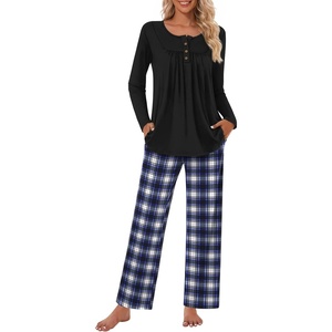image:imageBestbee Womens Pajama Sets 2 Piece Fall Lounge Outfits Ladies Pj SetsBlackBlueblwh Plaid