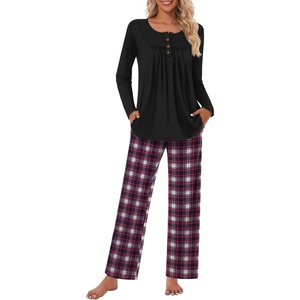 image:imageBestbee Womens Pajama Sets 2 Piece Fall Lounge Outfits Ladies Pj SetsBlackRedblue Plaid